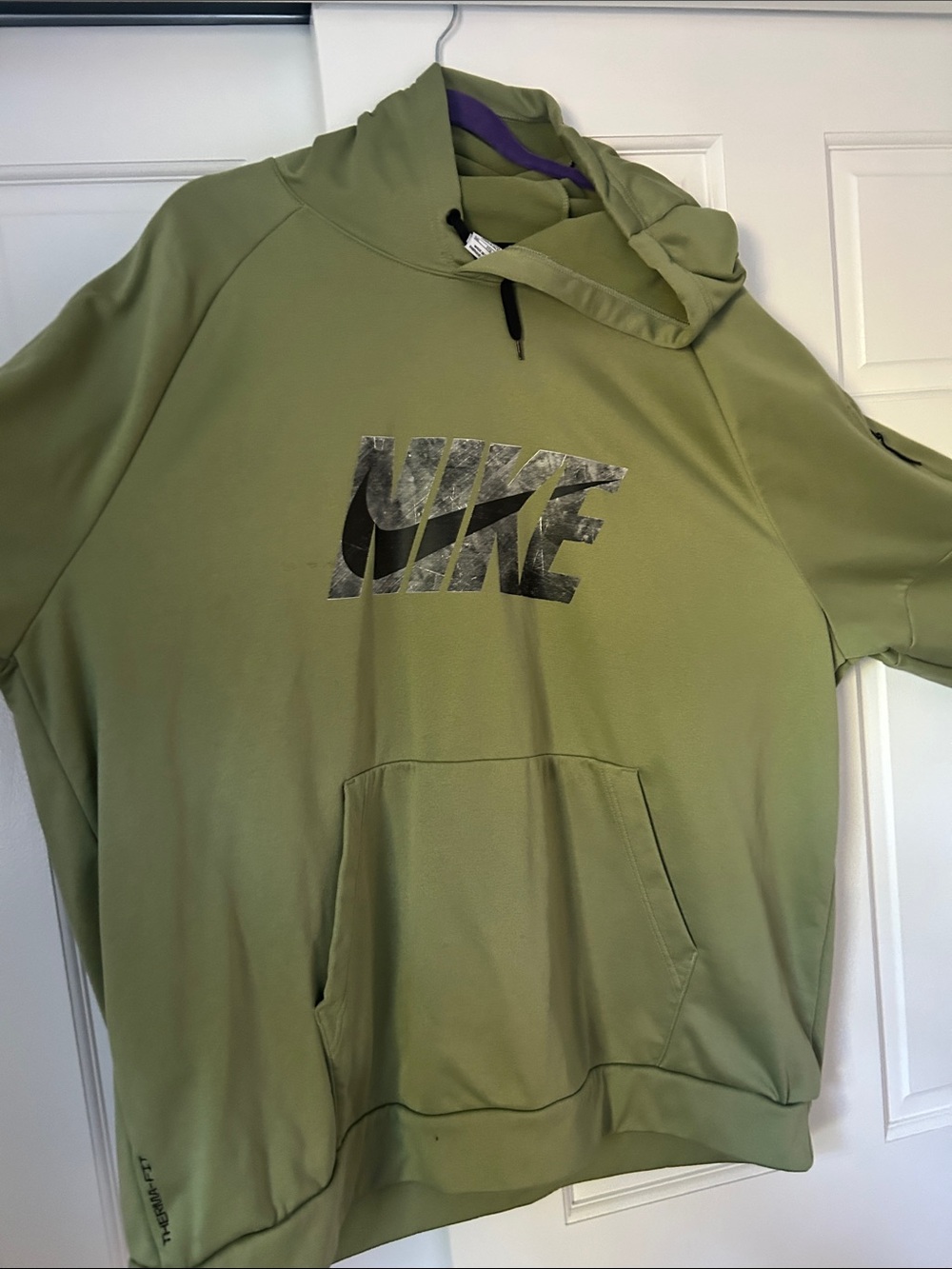 Nike Olive Green Crewneck Hoodie with Front Logo
